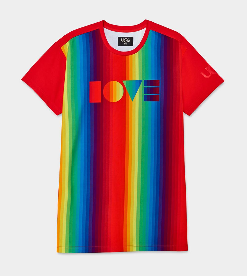 Ugg Pride Logo - Mens T-Shirt - Rainbow Stripes - NZ (6853JNVUI)